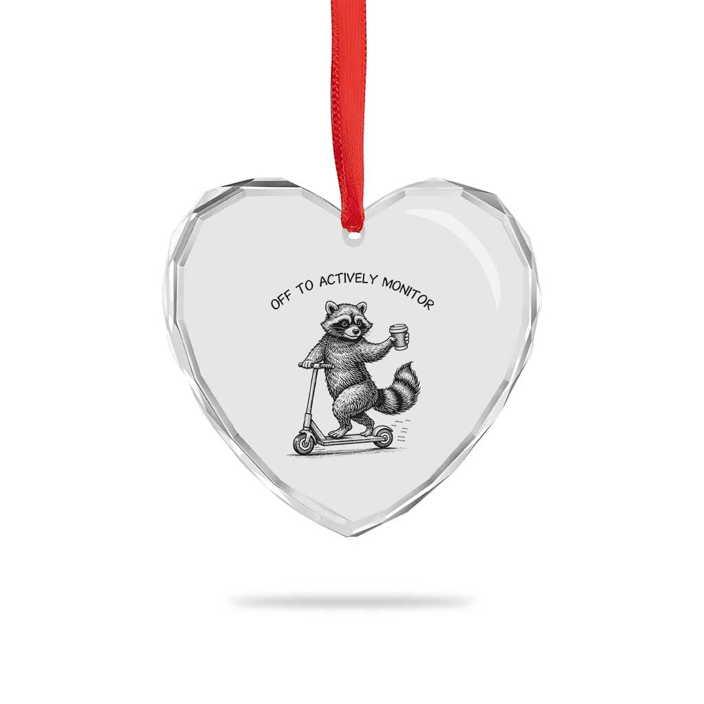 Funny Teacher Testing Day Heart Crystal Glass Ornament Silly Raccoon Proctor Off To Actively Monitor