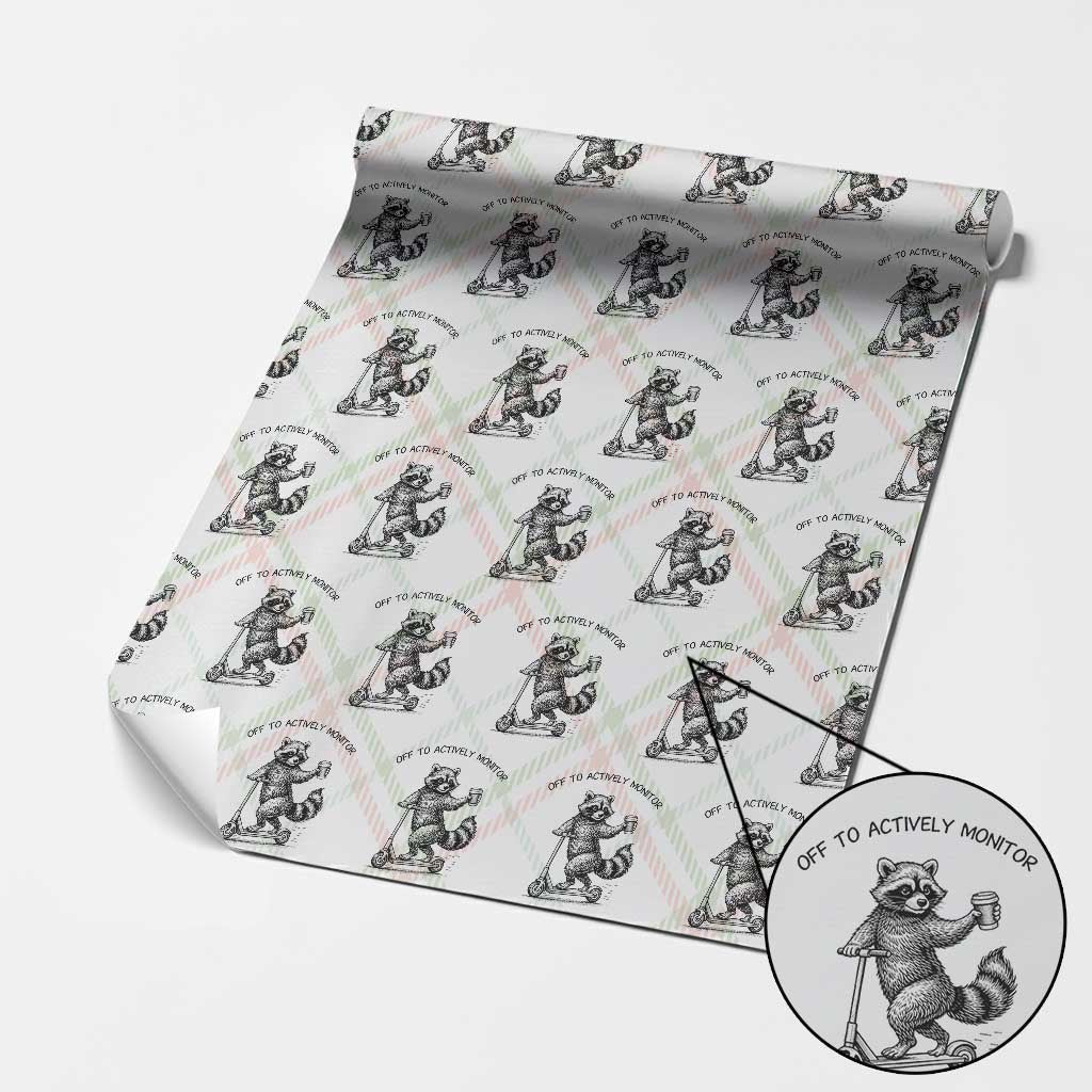 Funny Teacher Testing Day Wrapping Paper Roll Silly Raccoon Proctor Off To Actively Monitor