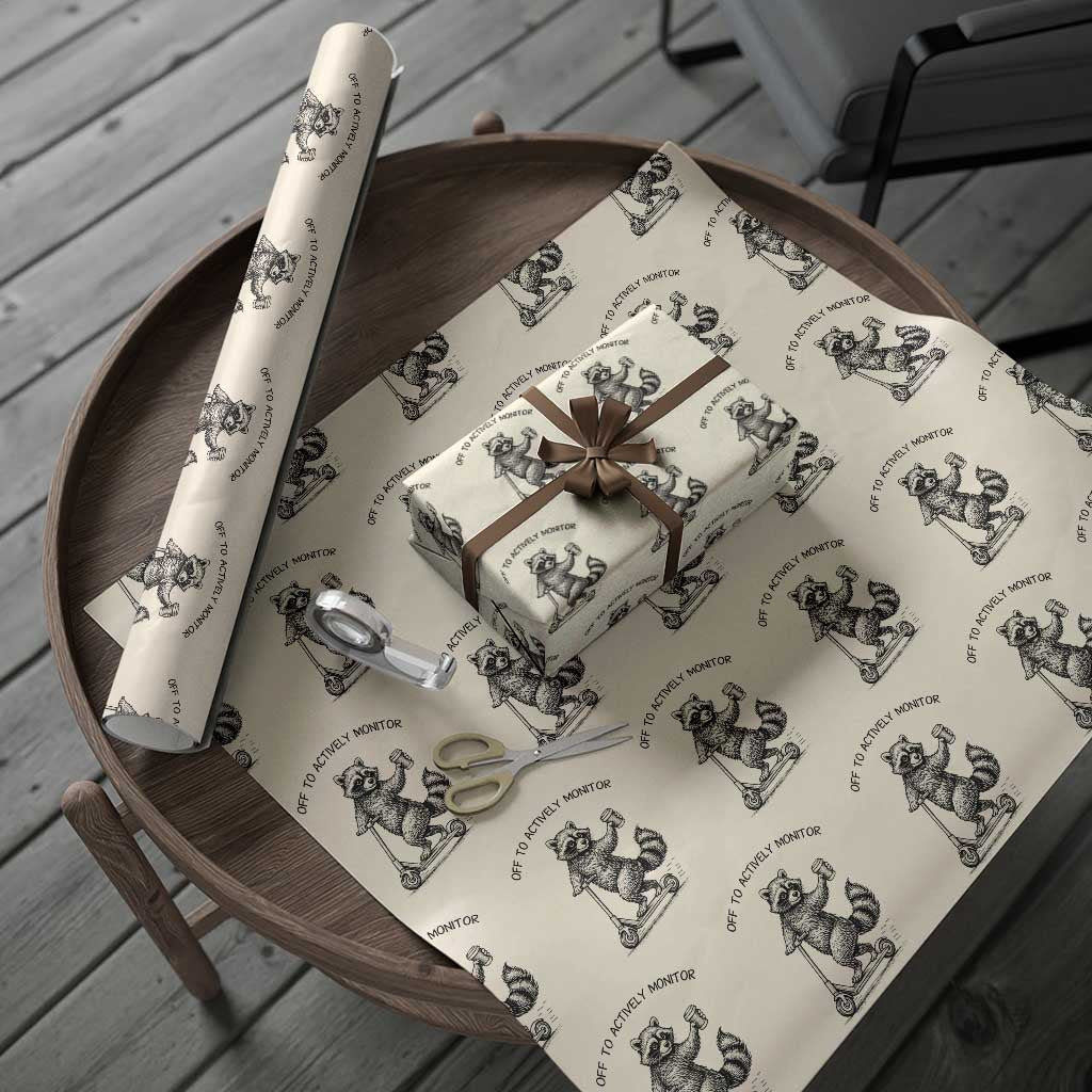 Funny Teacher Testing Day Wrapping Paper Roll Silly Raccoon Proctor Off To Actively Monitor
