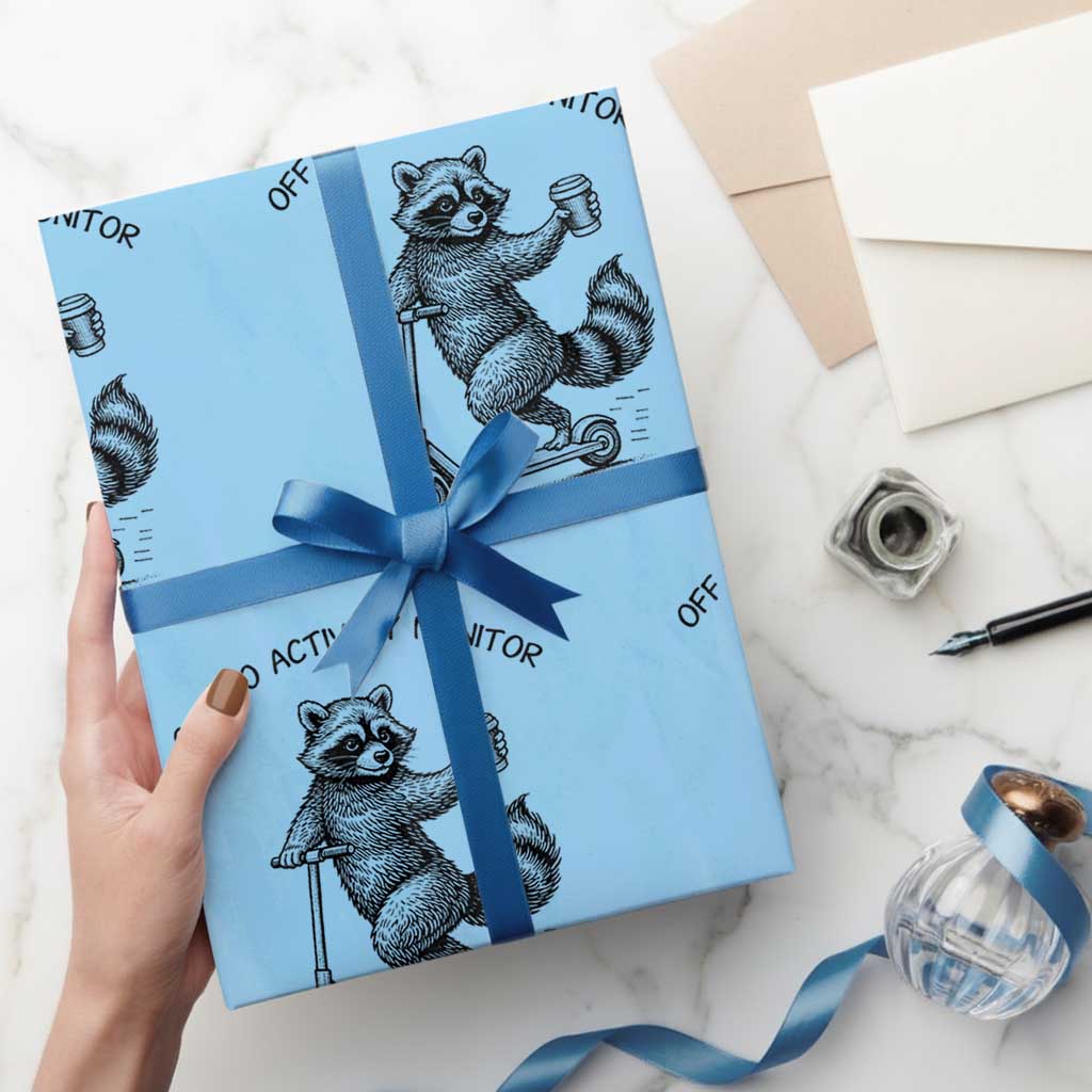Funny Teacher Testing Day Wrapping Paper Roll Silly Raccoon Proctor Off To Actively Monitor