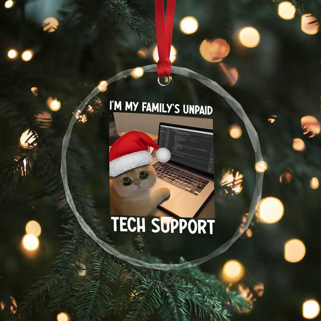 Funny Tech Support Cat Christmas Crystal Glass Ornament - Wonder Print Shop