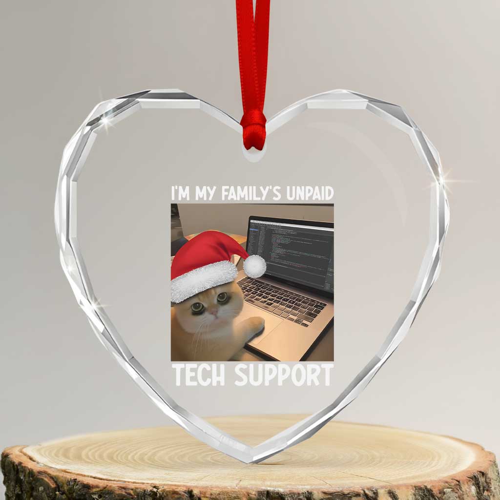 Funny Tech Support Cat Christmas Heart Crystal Glass Ornament - Wonder Print Shop