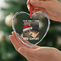 Funny Tech Support Cat Christmas Heart Crystal Glass Ornament - Wonder Print Shop