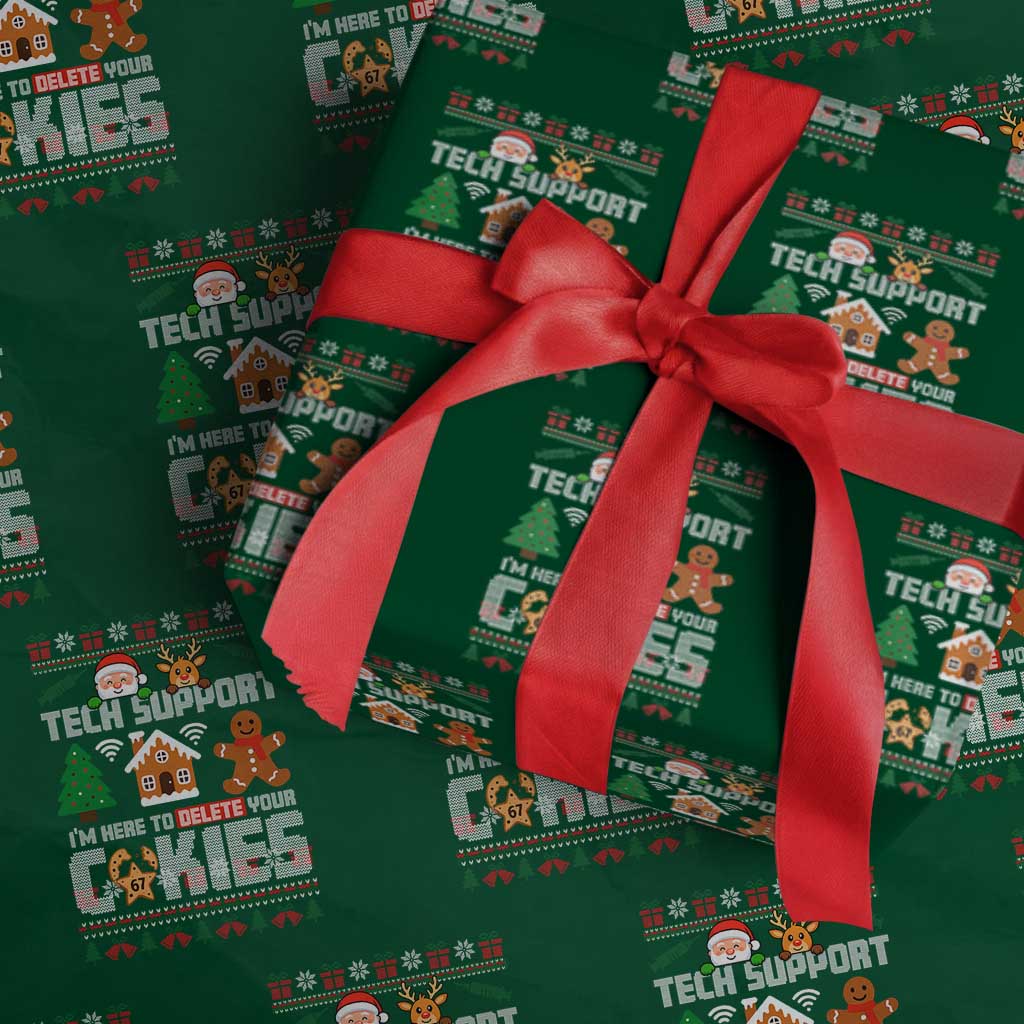 Funny Tech Support Christmas Wrapping Paper Roll I Am Here To Delete Your Cookies - Wonder Print Shop