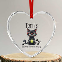 Funny Tennis Cat Gift Heart Crystal Glass Ornament Because Murder Is Wrong - Wonder Print Shop