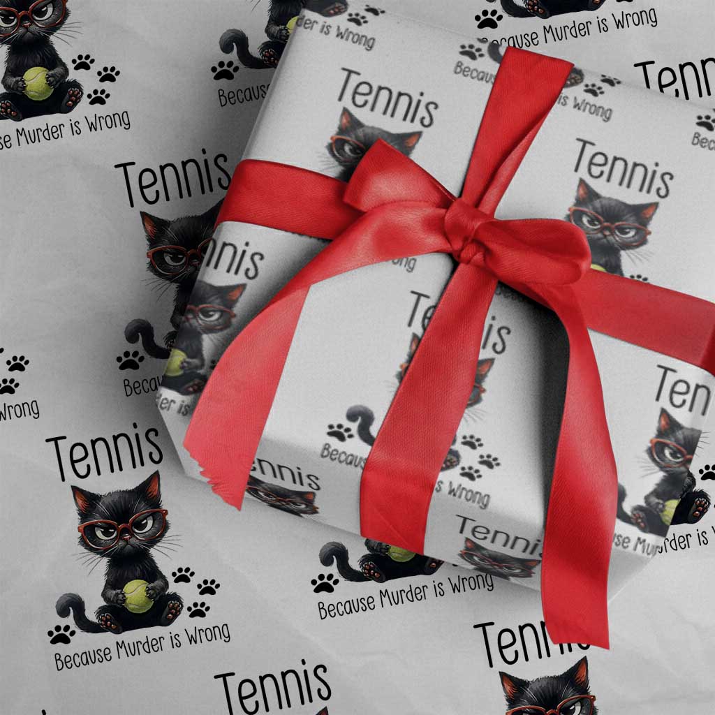 Funny Tennis Cat Gift Wrapping Paper Roll Because Murder Is Wrong - Wonder Print Shop