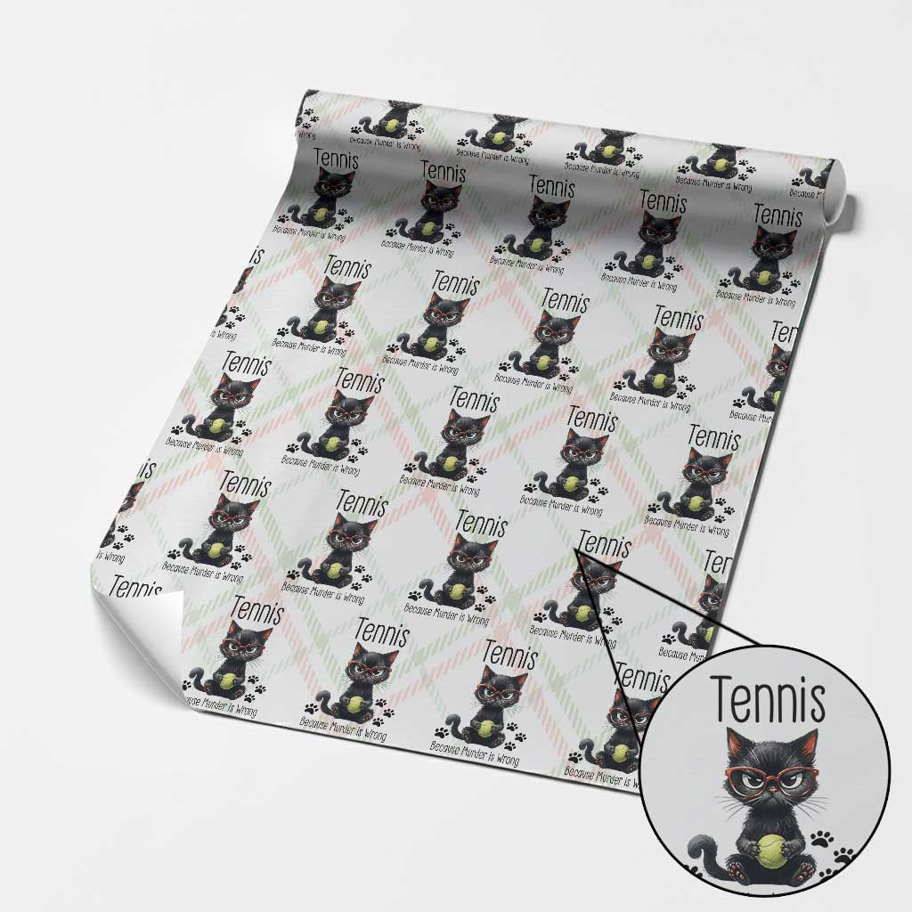 Funny Tennis Cat Gift Wrapping Paper Roll Because Murder Is Wrong - Wonder Print Shop