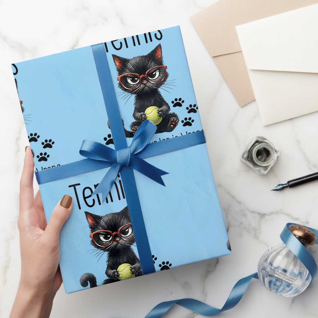 Funny Tennis Cat Gift Wrapping Paper Roll Because Murder Is Wrong - Wonder Print Shop