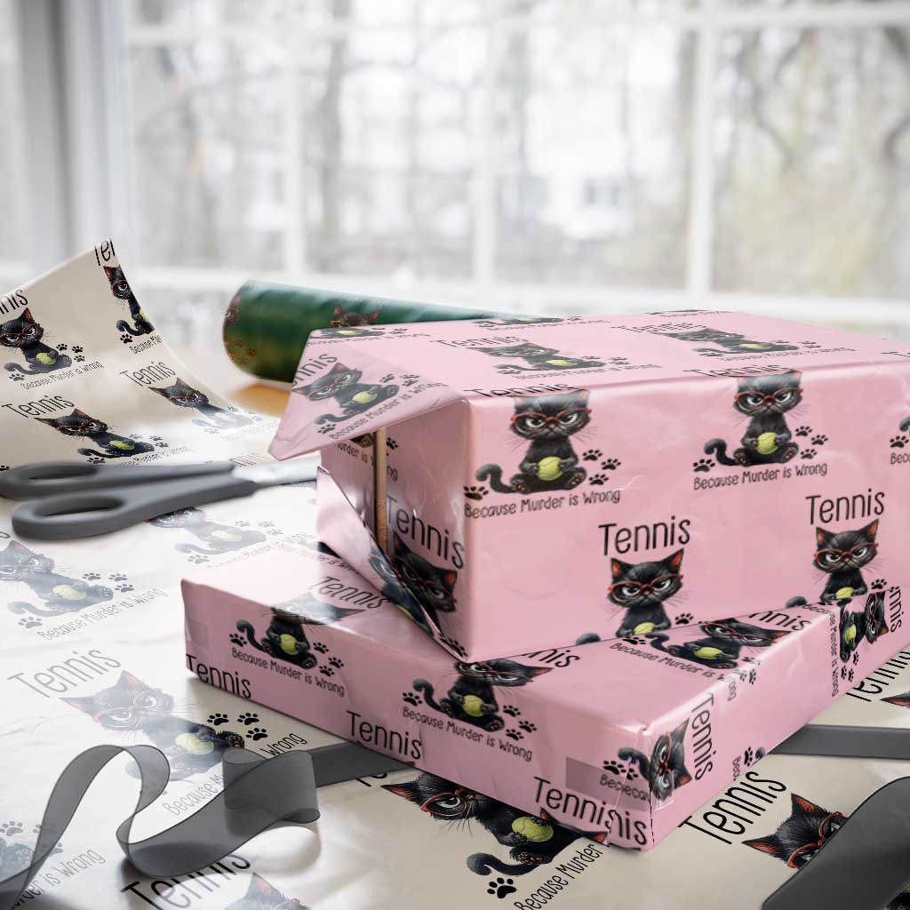 Funny Tennis Cat Gift Wrapping Paper Roll Because Murder Is Wrong - Wonder Print Shop