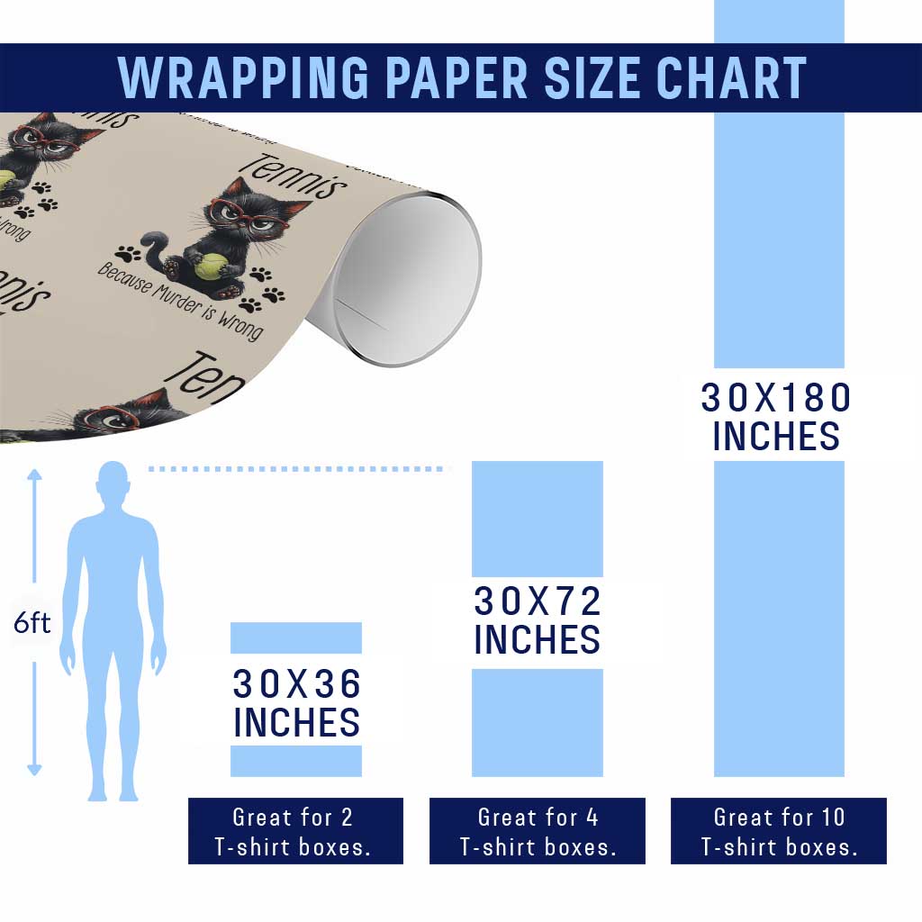 Funny Tennis Cat Gift Wrapping Paper Roll Because Murder Is Wrong - Wonder Print Shop
