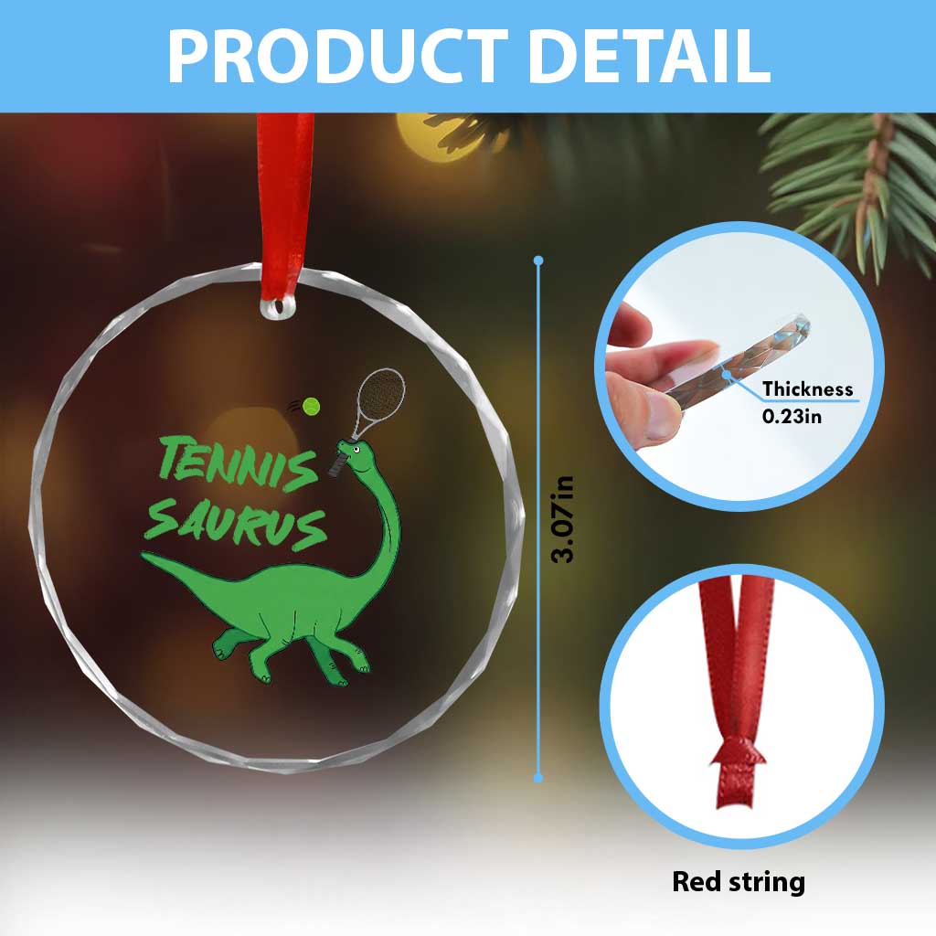 Funny Tennis Dinosaur Tennis Lover Crystal Glass Ornament Gift For Tennis Fans - Wonder Print Shop