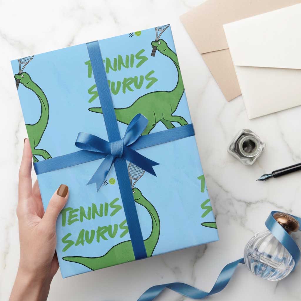 Funny Tennis Dinosaur Tennis Lover Wrapping Paper Roll Gift For Tennis Fans - Wonder Print Shop