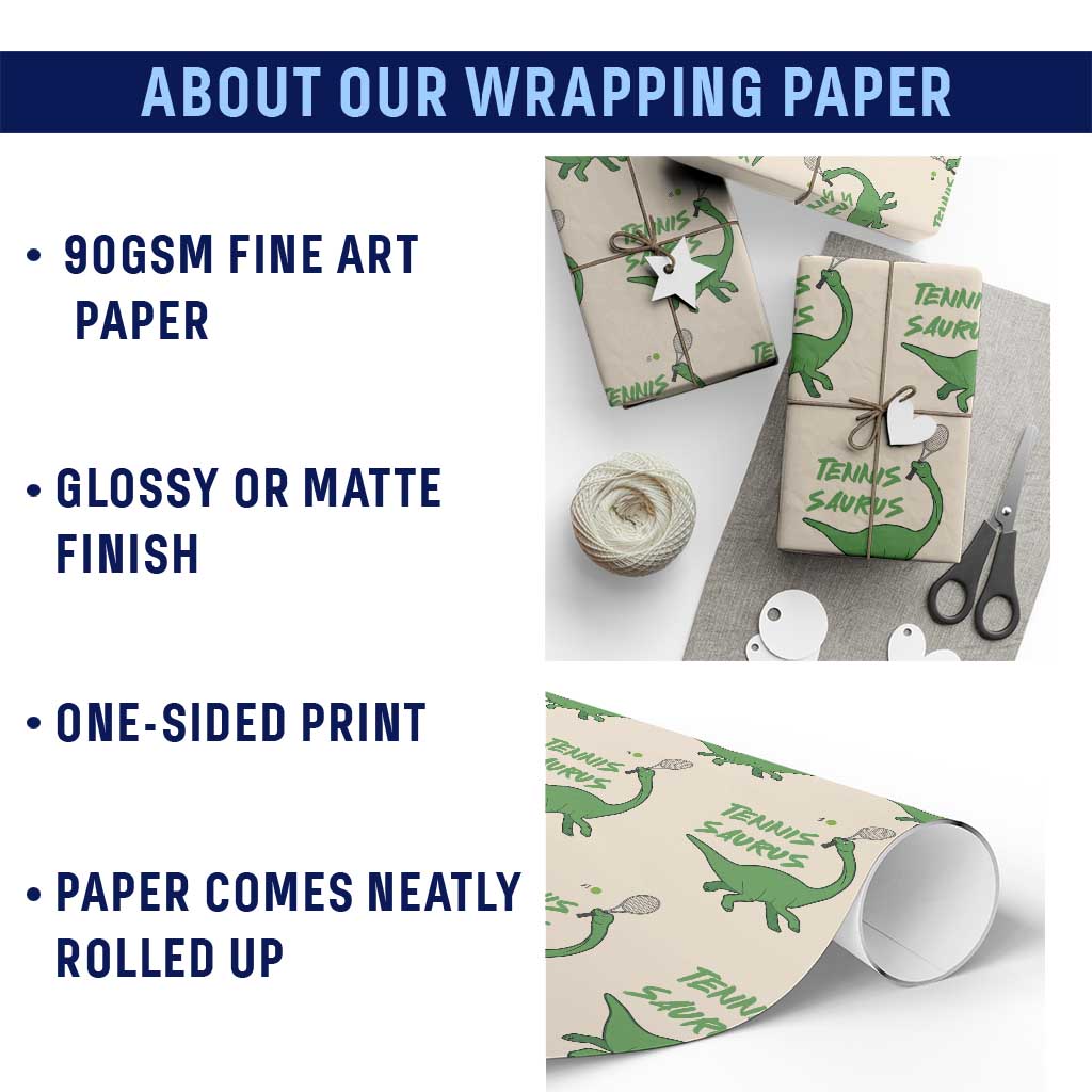 Funny Tennis Dinosaur Tennis Lover Wrapping Paper Roll Gift For Tennis Fans - Wonder Print Shop