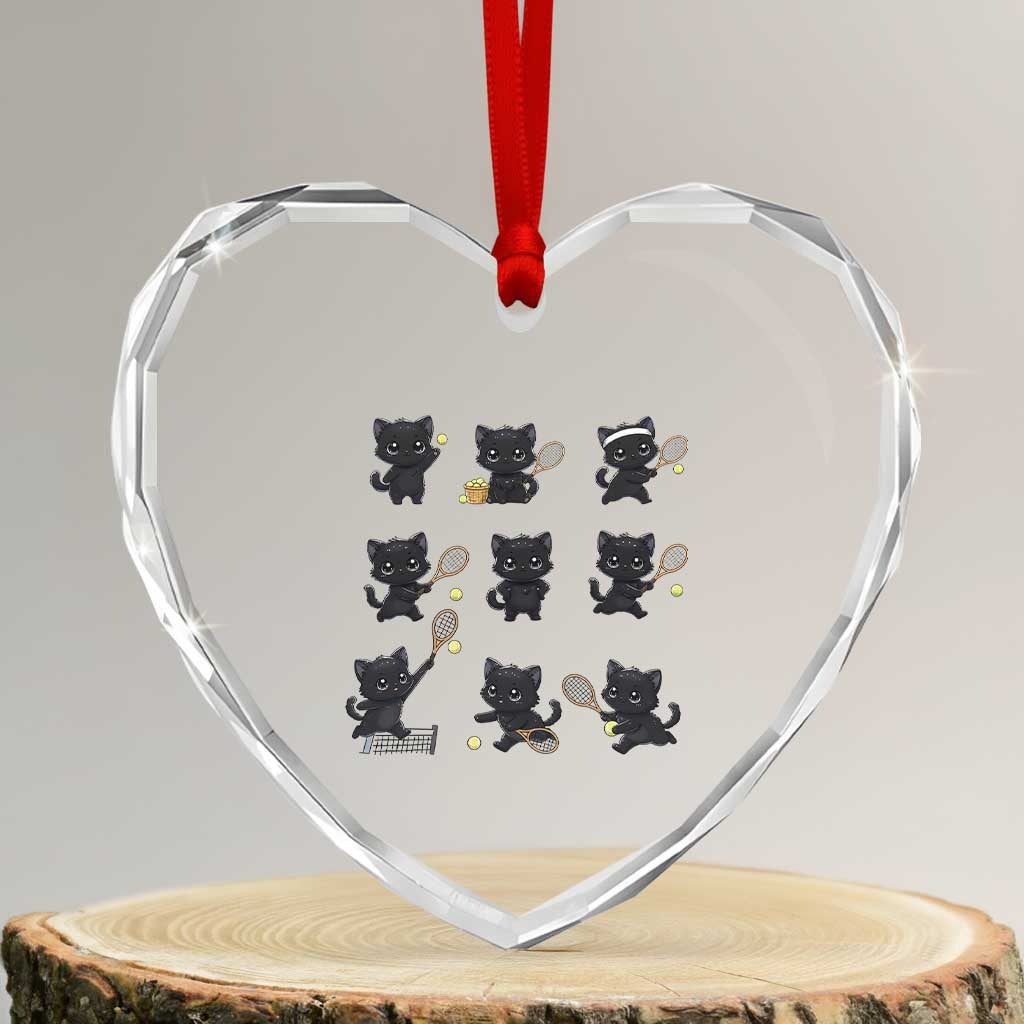 Funny Tennis Game Day Cat Heart Crystal Glass Ornament Tennis Player Gift - Wonder Print Shop