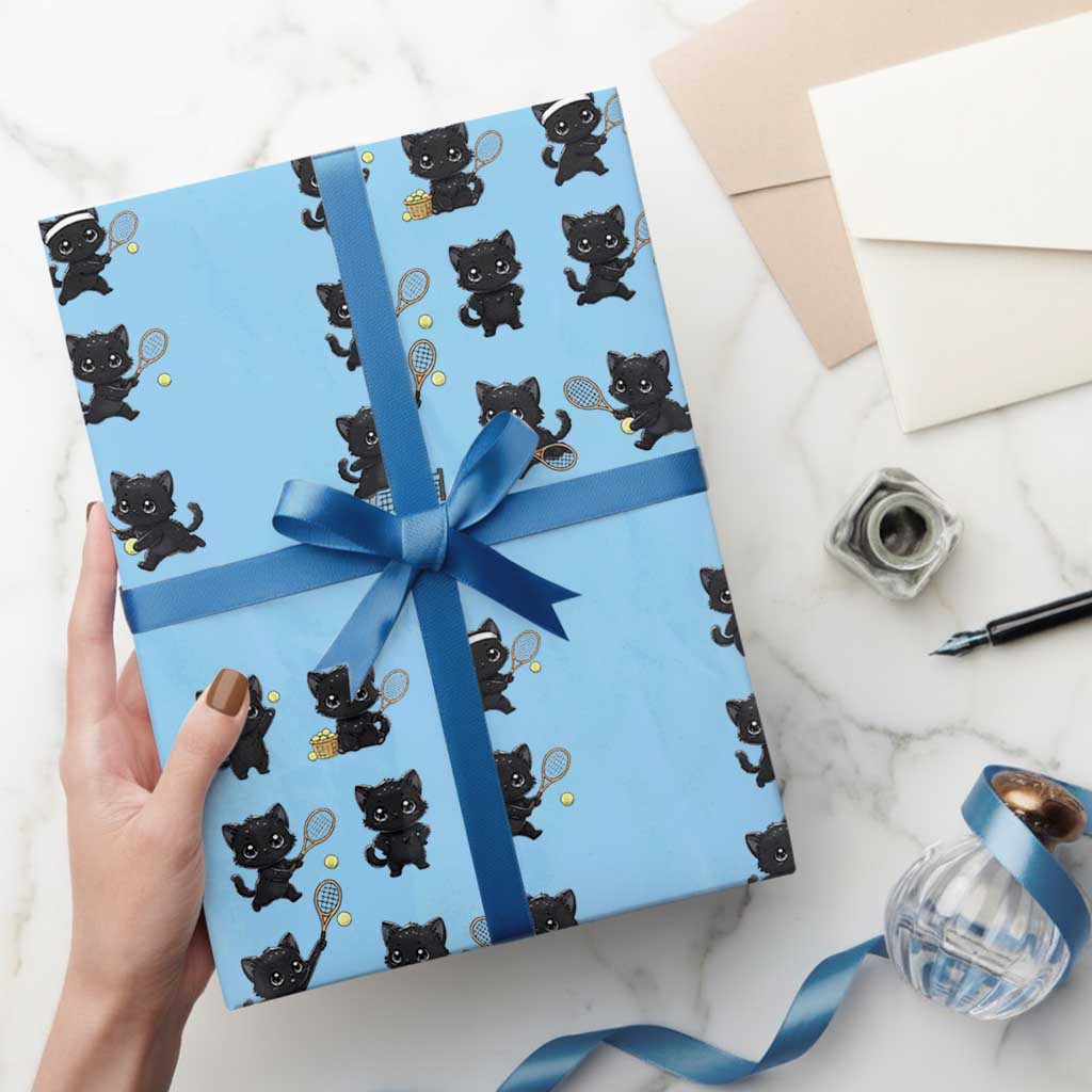 Funny Tennis Game Day Cat Wrapping Paper Roll Tennis Player Gift - Wonder Print Shop