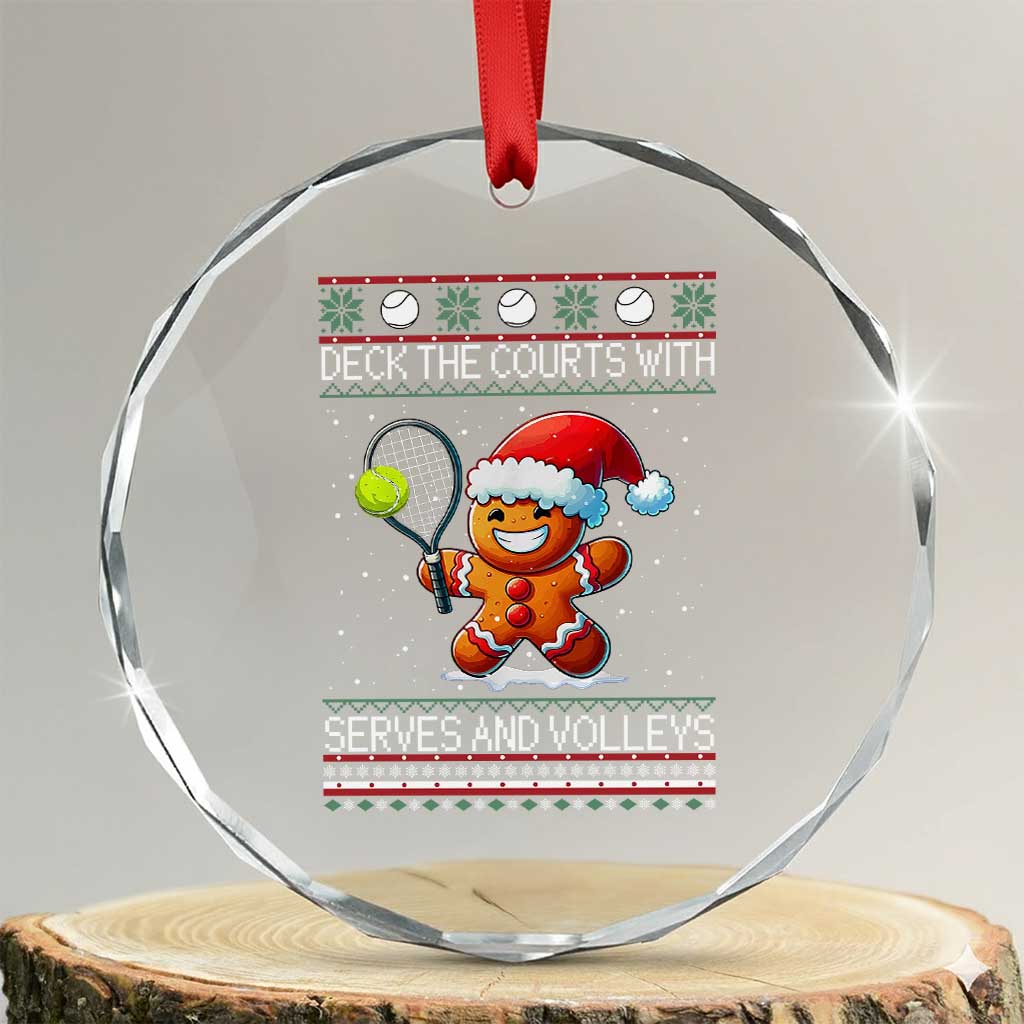 Funny Tennis Ugly Christmas Gingerbread Player Gift Crystal Glass Ornament Deck The Courts With Serves And Volleys - Wonder Print Shop