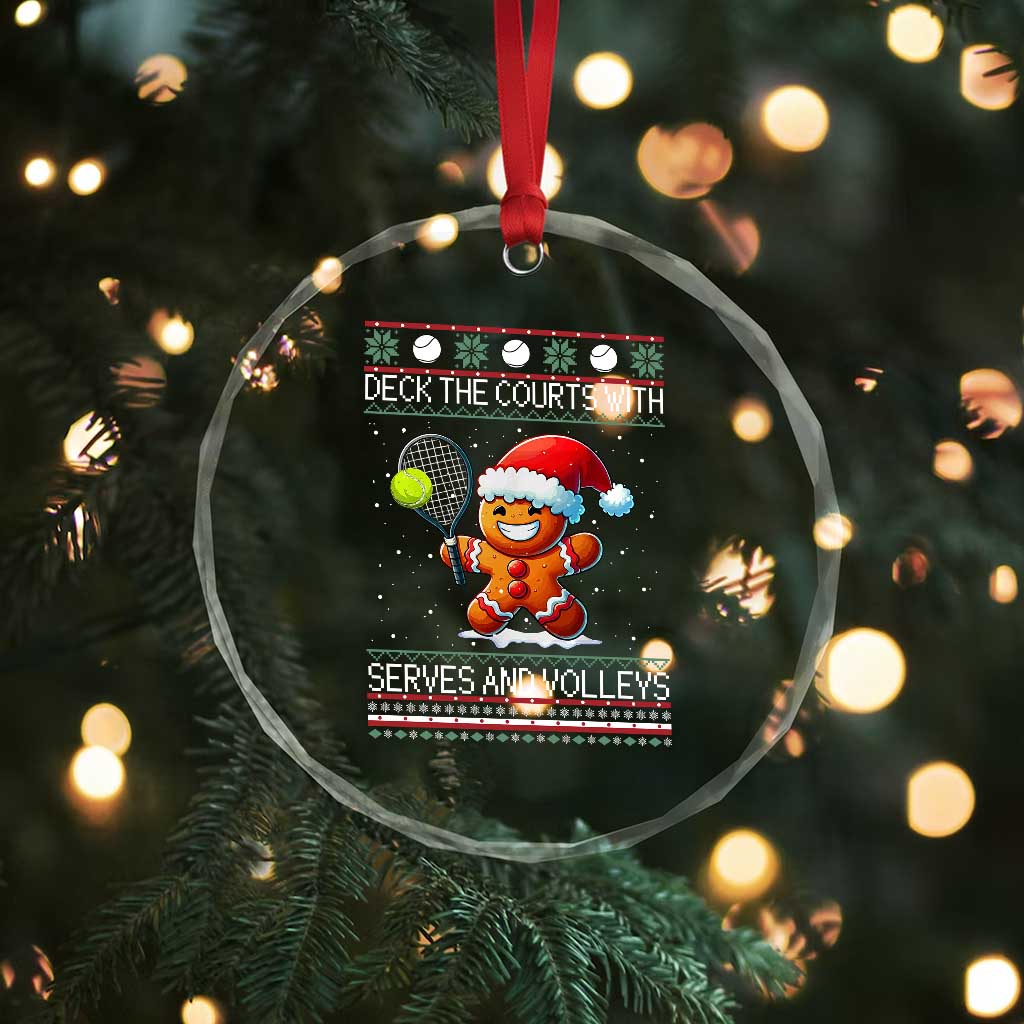 Funny Tennis Ugly Christmas Gingerbread Player Gift Crystal Glass Ornament Deck The Courts With Serves And Volleys - Wonder Print Shop