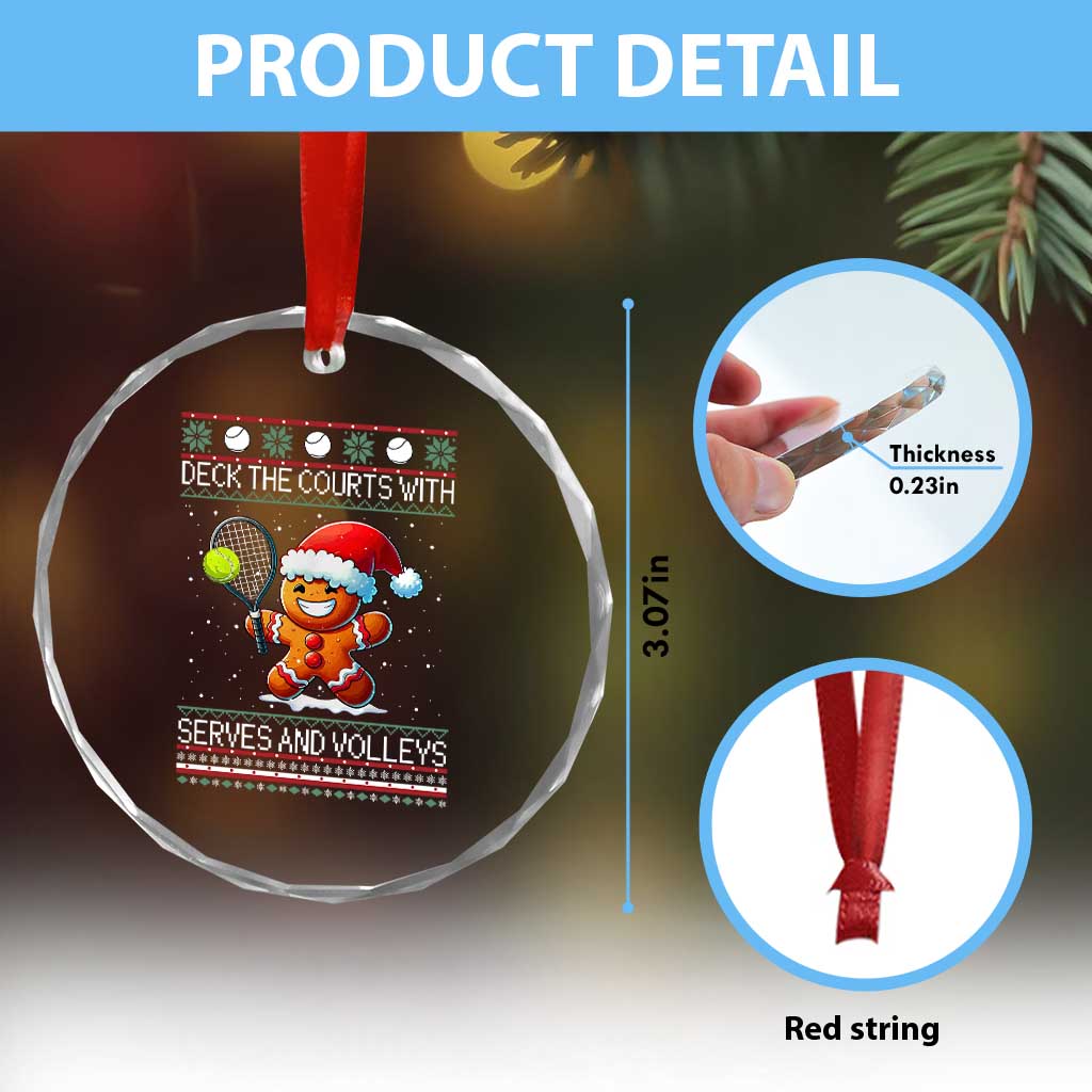 Funny Tennis Ugly Christmas Gingerbread Player Gift Crystal Glass Ornament Deck The Courts With Serves And Volleys - Wonder Print Shop