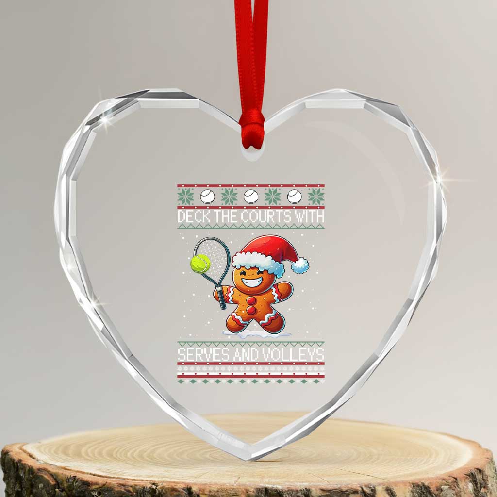 Funny Tennis Ugly Christmas Gingerbread Player Gift Heart Crystal Glass Ornament Deck The Courts With Serves And Volleys - Wonder Print Shop