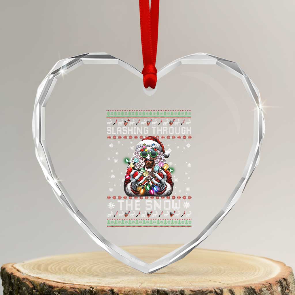 Funny Terrifier Christmas Santa Heart Crystal Glass Ornament Slashing Through The Snow Xmas Horror Movie - Wonder Print Shop