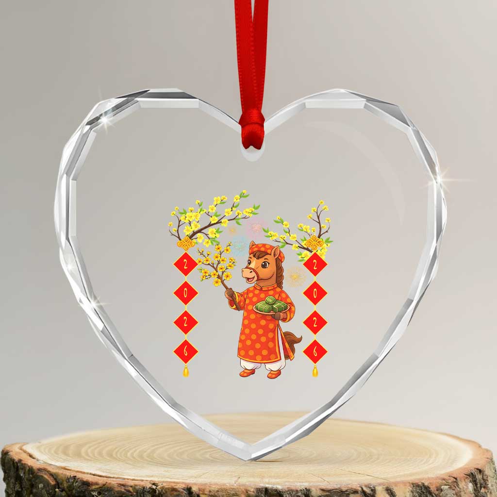Funny Tet Holiday Heart Crystal Glass Ornament Cute Horse In Ao Dai - Wonder Print Shop
