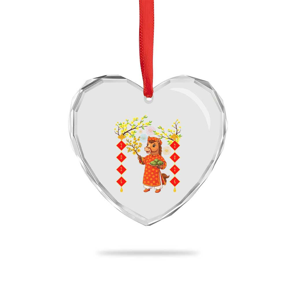 Funny Tet Holiday Heart Crystal Glass Ornament Cute Horse In Ao Dai - Wonder Print Shop