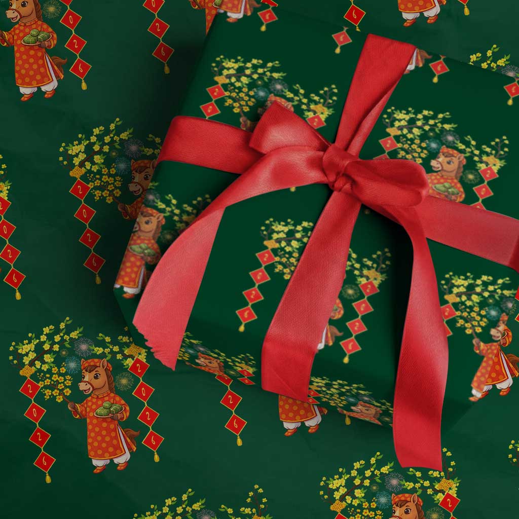 Funny Tet Holiday Wrapping Paper Roll Cute Horse In Ao Dai - Wonder Print Shop