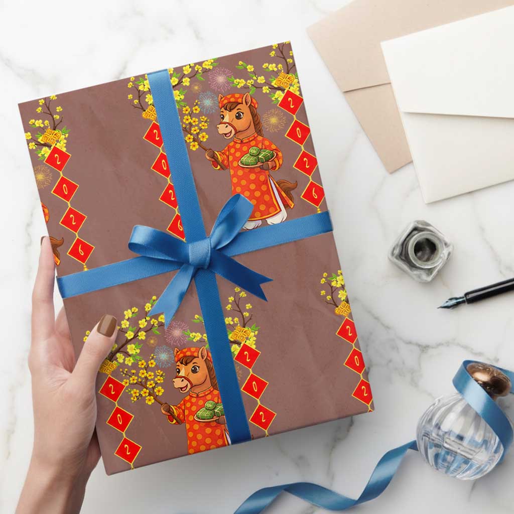 Funny Tet Holiday Wrapping Paper Roll Cute Horse In Ao Dai - Wonder Print Shop