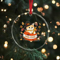 Funny Thanksgiving Cat Lover Crystal Glass Ornament Purritans Pilgrim Puritans Hat - Wonder Print Shop