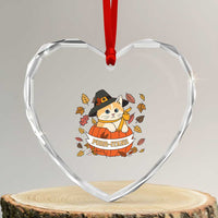 Funny Thanksgiving Cat Lover Heart Crystal Glass Ornament Purritans Pilgrim Puritans Hat - Wonder Print Shop
