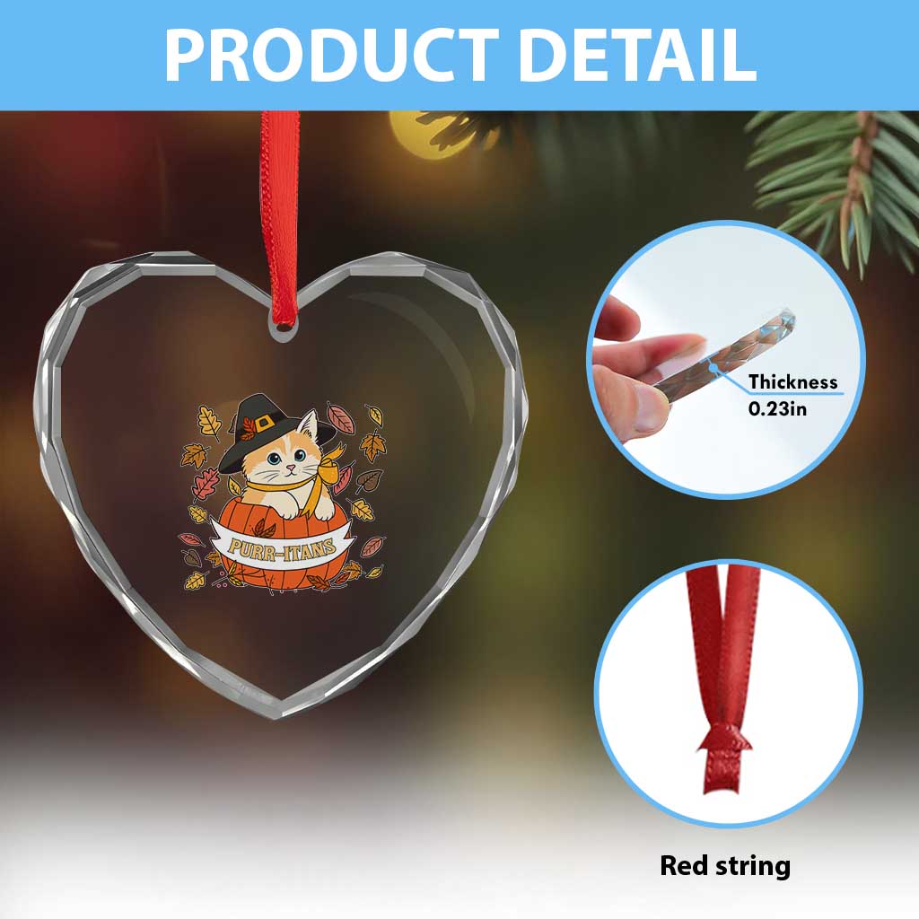 Funny Thanksgiving Cat Lover Heart Crystal Glass Ornament Purritans Pilgrim Puritans Hat - Wonder Print Shop