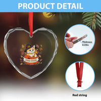 Funny Thanksgiving Cat Lover Heart Crystal Glass Ornament Purritans Pilgrim Puritans Hat - Wonder Print Shop