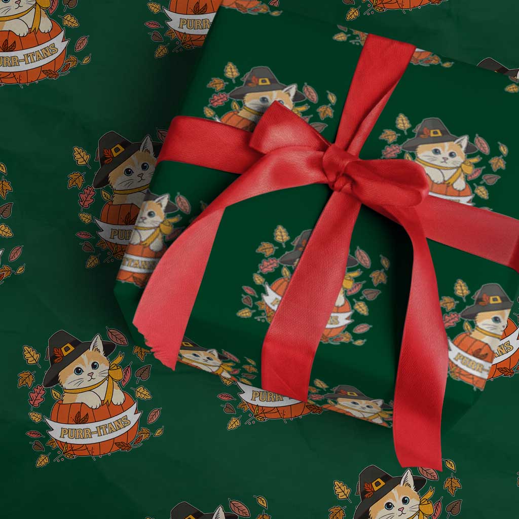 Funny Thanksgiving Cat Lover Wrapping Paper Roll Purritans Pilgrim Puritans Hat - Wonder Print Shop