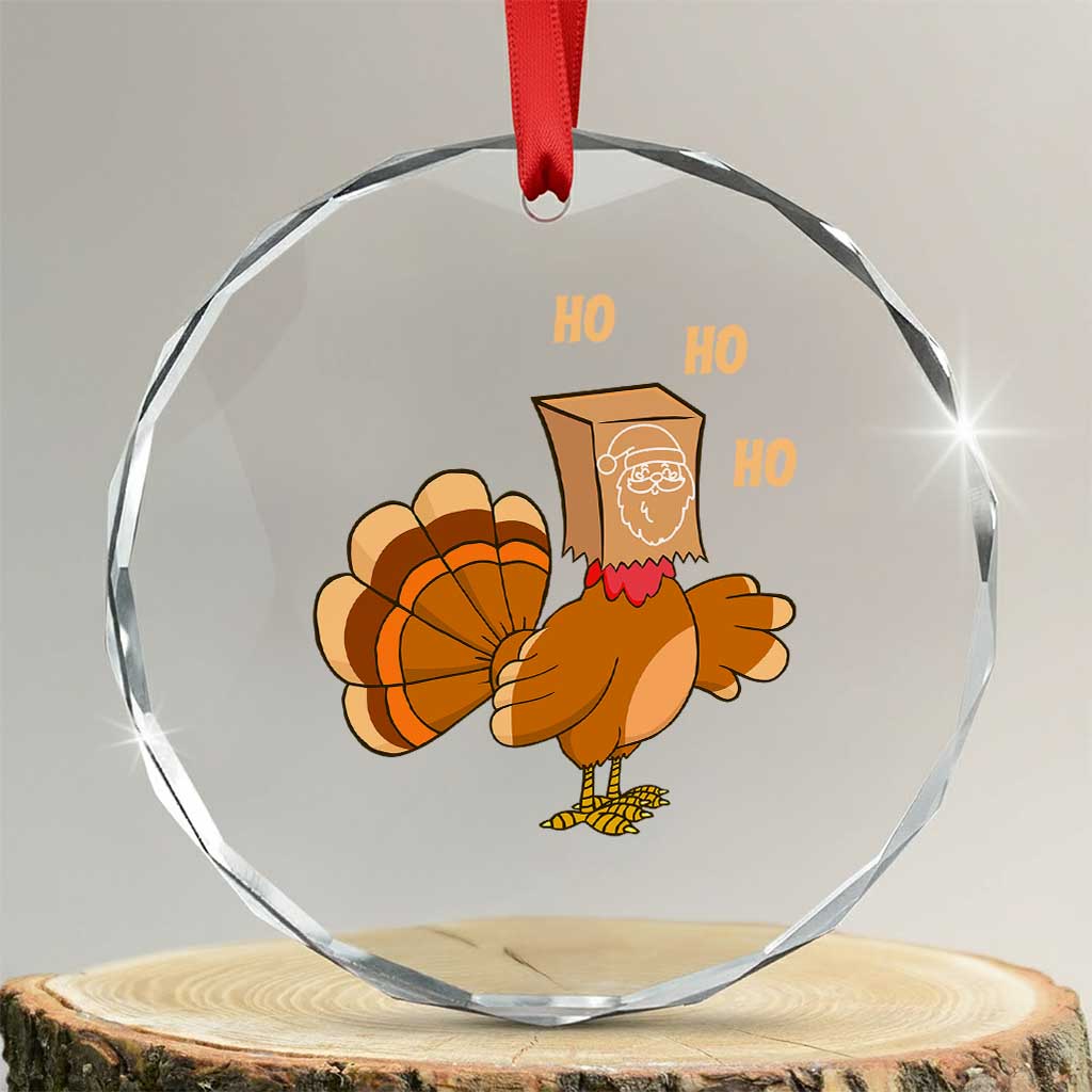 Funny Thanksgiving Christmas Triple Ho Santa Turkey Crystal Glass Ornament - Wonder Print Shop