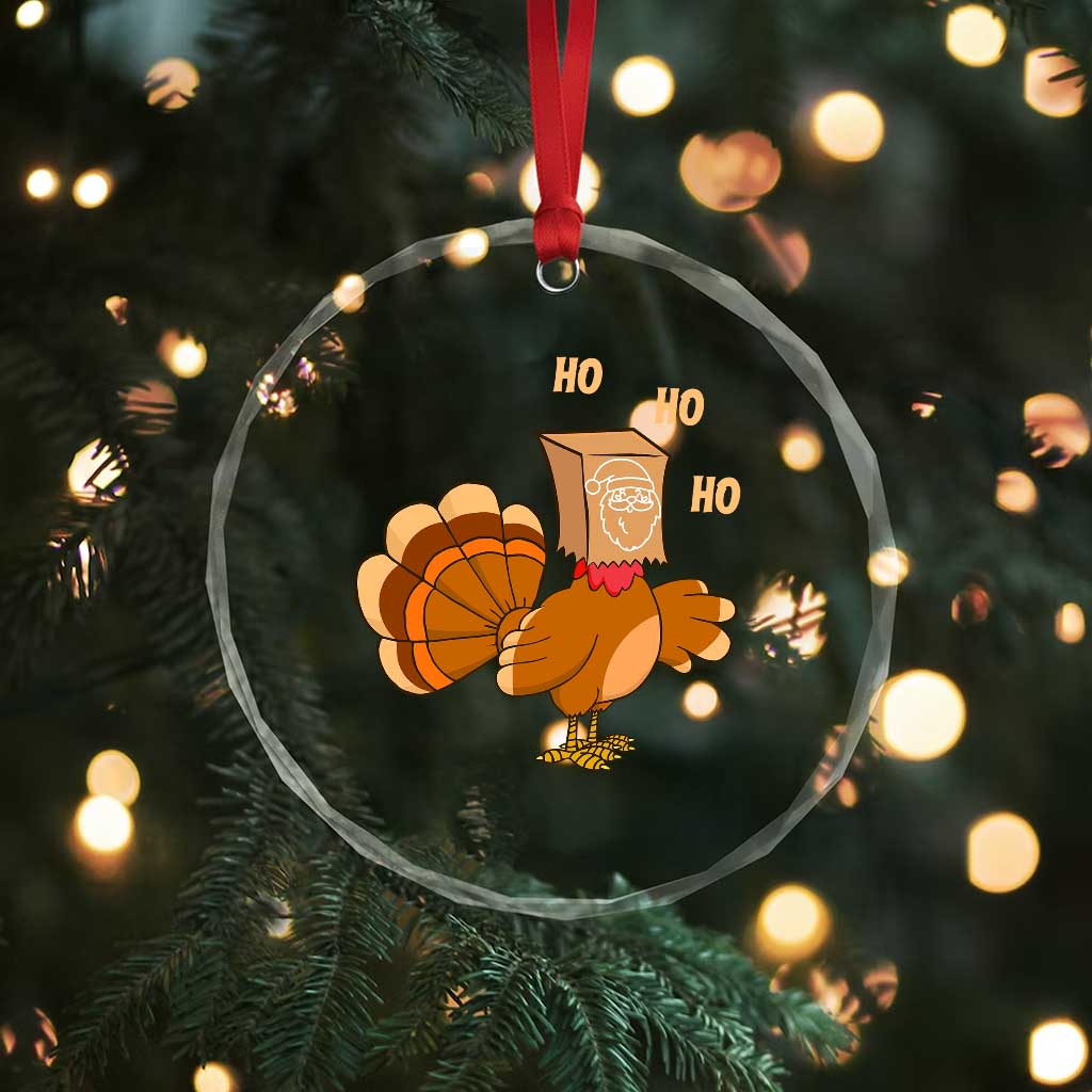 Funny Thanksgiving Christmas Triple Ho Santa Turkey Crystal Glass Ornament - Wonder Print Shop
