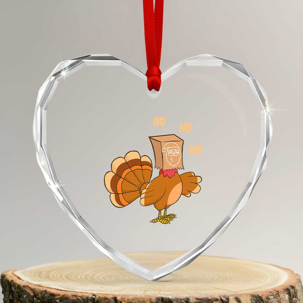 Funny Thanksgiving Christmas Triple Ho Santa Turkey Heart Crystal Glass Ornament - Wonder Print Shop