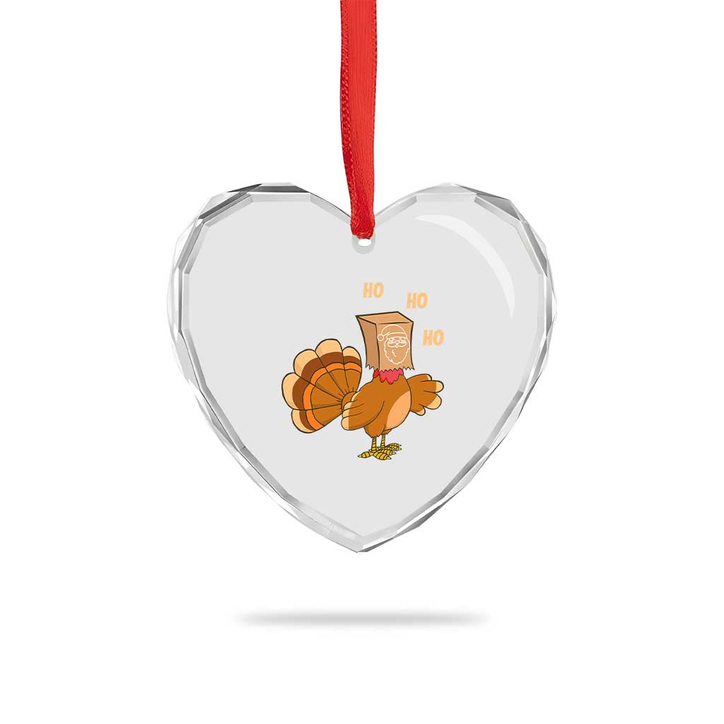 Funny Thanksgiving Christmas Triple Ho Santa Turkey Heart Crystal Glass Ornament - Wonder Print Shop