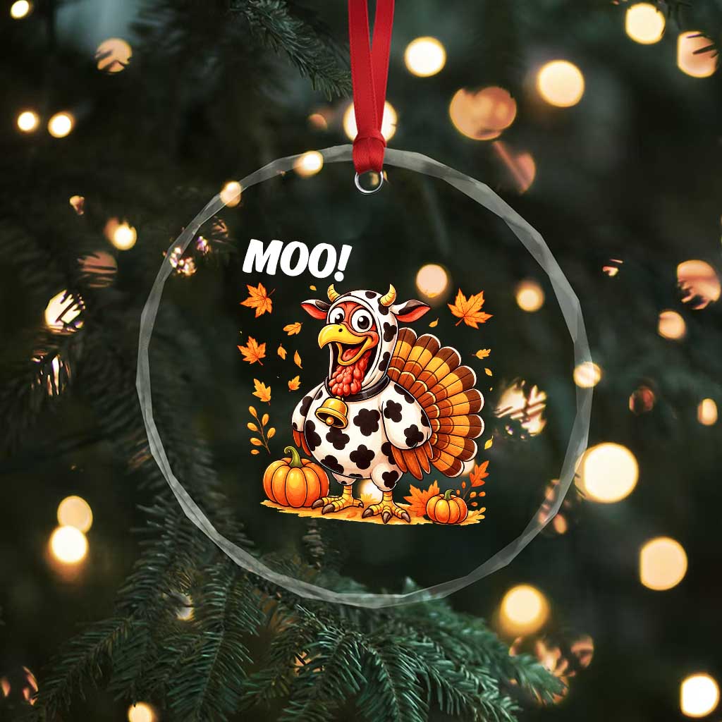 Funny Thanksgiving Crystal Glass Ornament Turkey Moo - Wonder Print Shop
