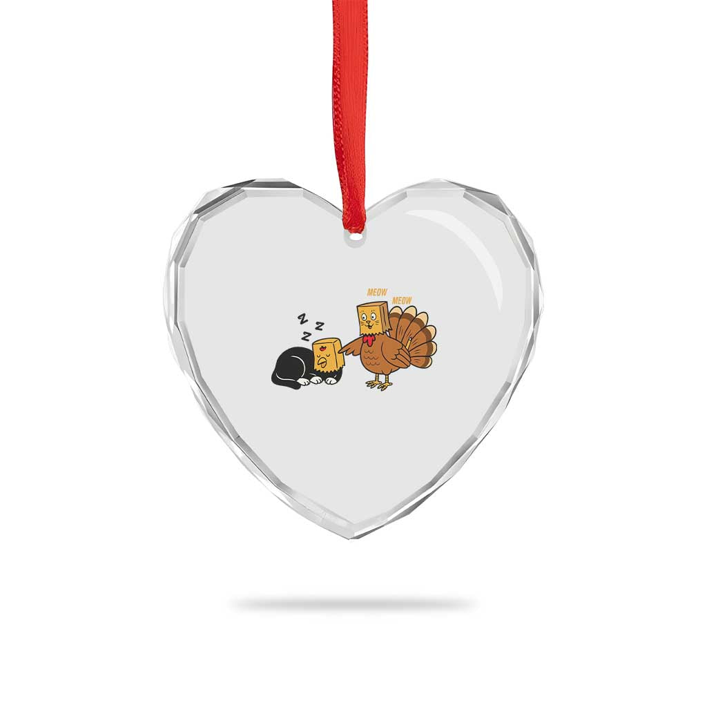 Funny Thanksgiving Heart Crystal Glass Ornament Turkey Fake Cat Meow - Wonder Print Shop