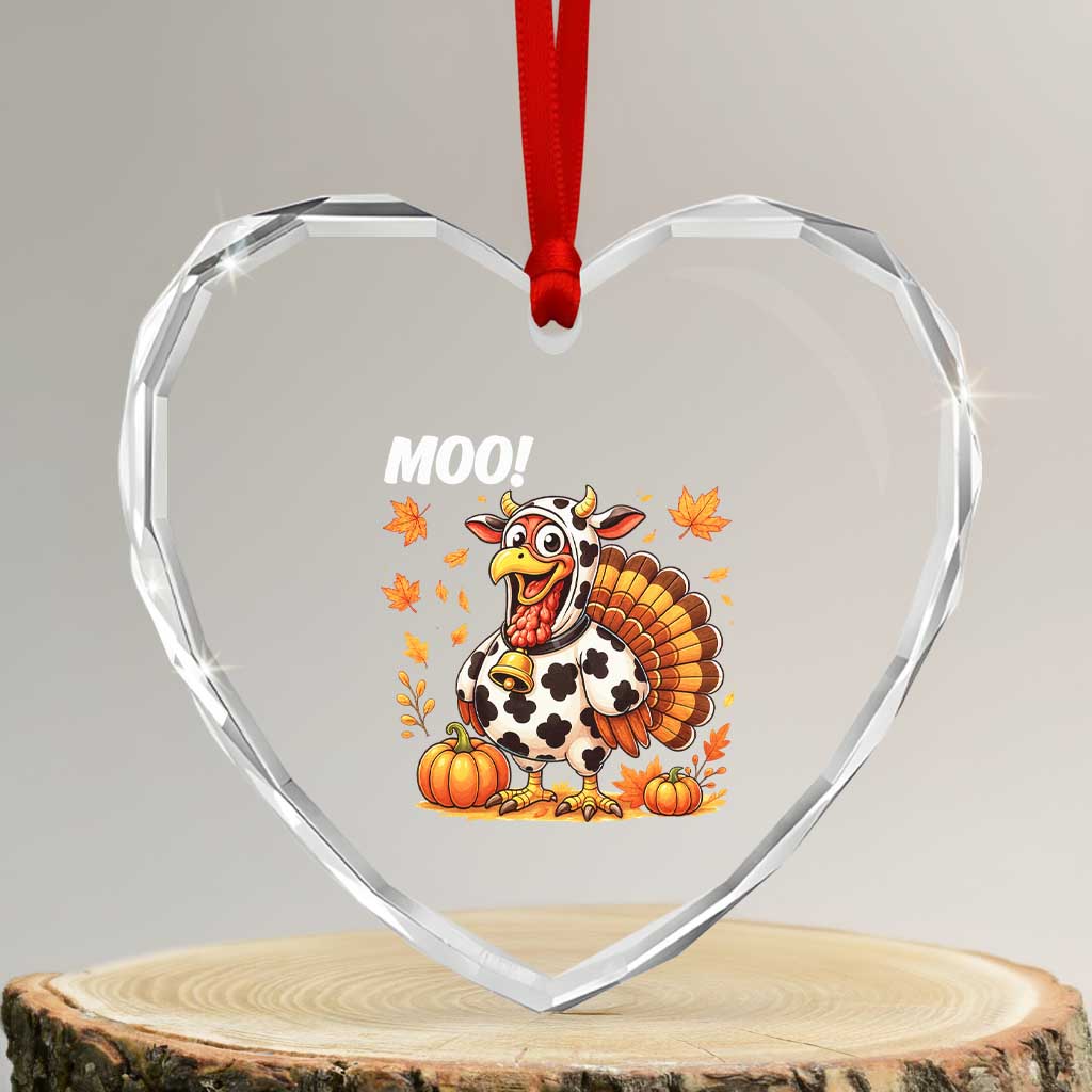 Funny Thanksgiving Heart Crystal Glass Ornament Turkey Moo - Wonder Print Shop