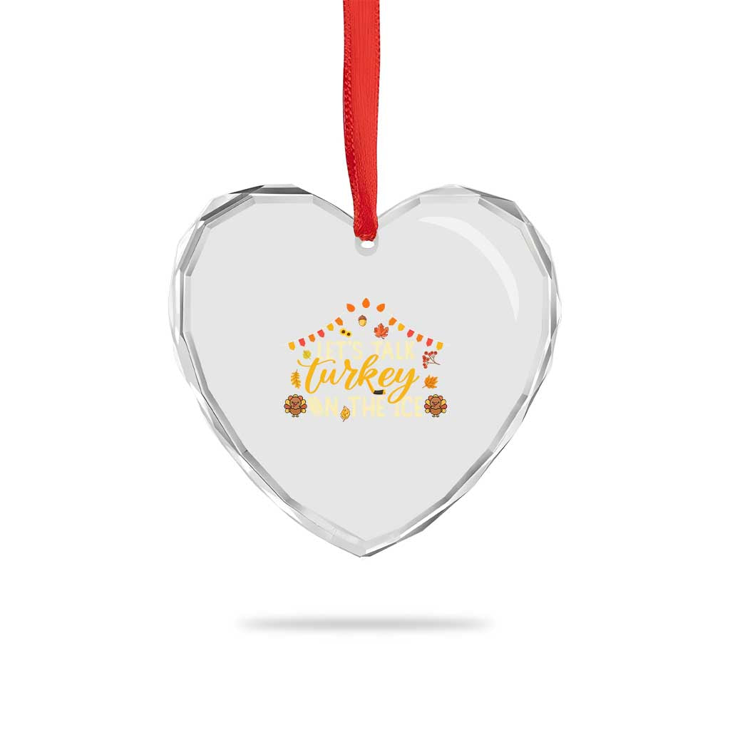 Funny Thanksgiving Ice Hockey Gift Heart Crystal Glass Ornament Lets Talk Turkey On The Ice - Wonder Print Shop