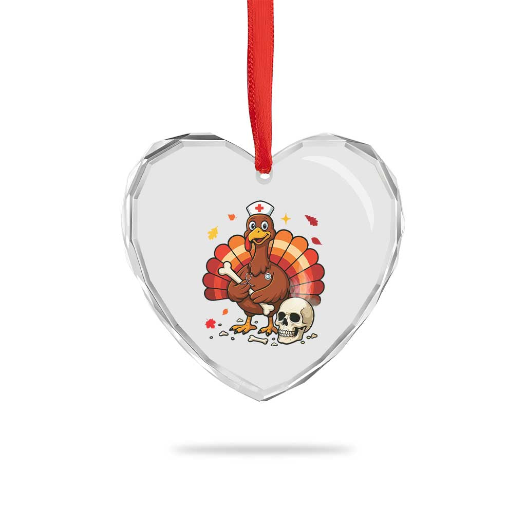 Funny Thanksgiving Nurse Turkey Heart Crystal Glass Ornament Fall RN - Wonder Print Shop
