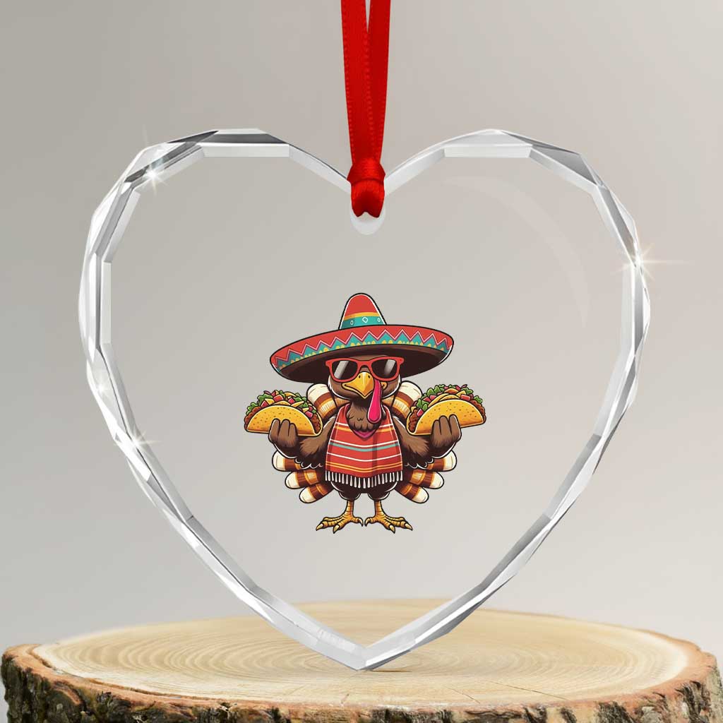 Funny Thanksgiving Turkey Heart Crystal Glass Ornament Taco Mexican Christmas - Wonder Print Shop