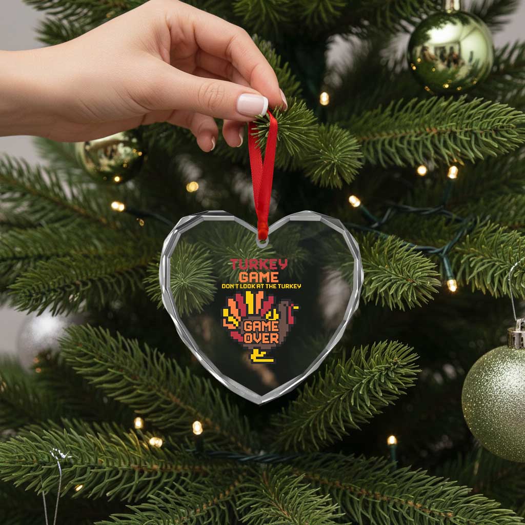 Funny Thanksgiving Turkey Heart Crystal Glass Ornament Turkey Game Dont Look At The Turkey - Wonder Print Shop