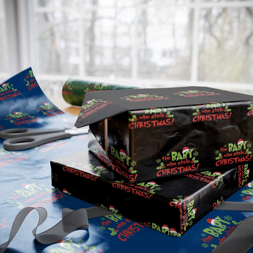 Funny The Baby Who Stole Christmas Wrapping Paper Roll First Xmas Santa Hat Mistletoe - Wonder Print Shop