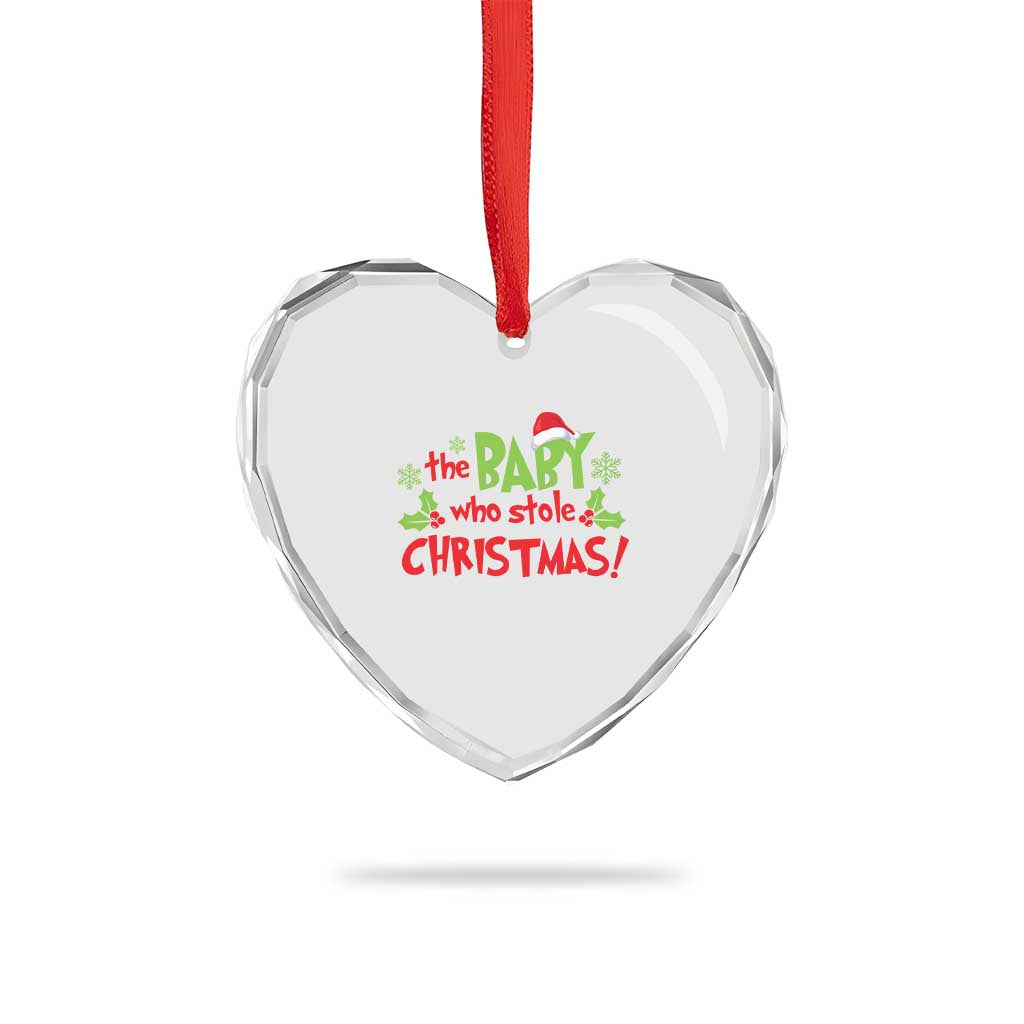Funny The Baby Who Stole Xmas Heart Crystal Glass Ornament First Xmas Santa Hat Mistletoe - Wonder Print Shop