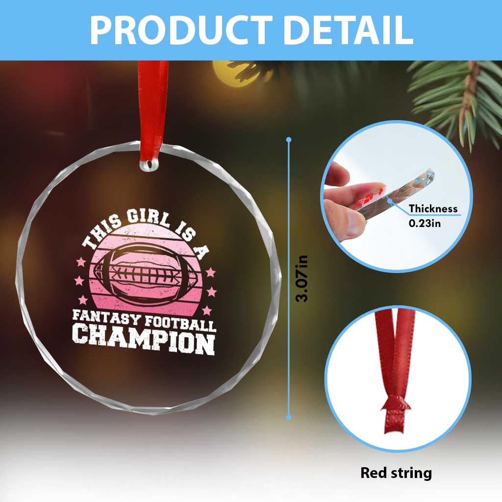 Funny This Girl Is A Fantasy Football Champion Crystal Glass Ornament Retro Champ Champion Draft - Wonder Print Shop