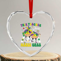 Funny This Teacher Loves Mardi Gras Heart Crystal Glass Ornament King Cake Jester Hat