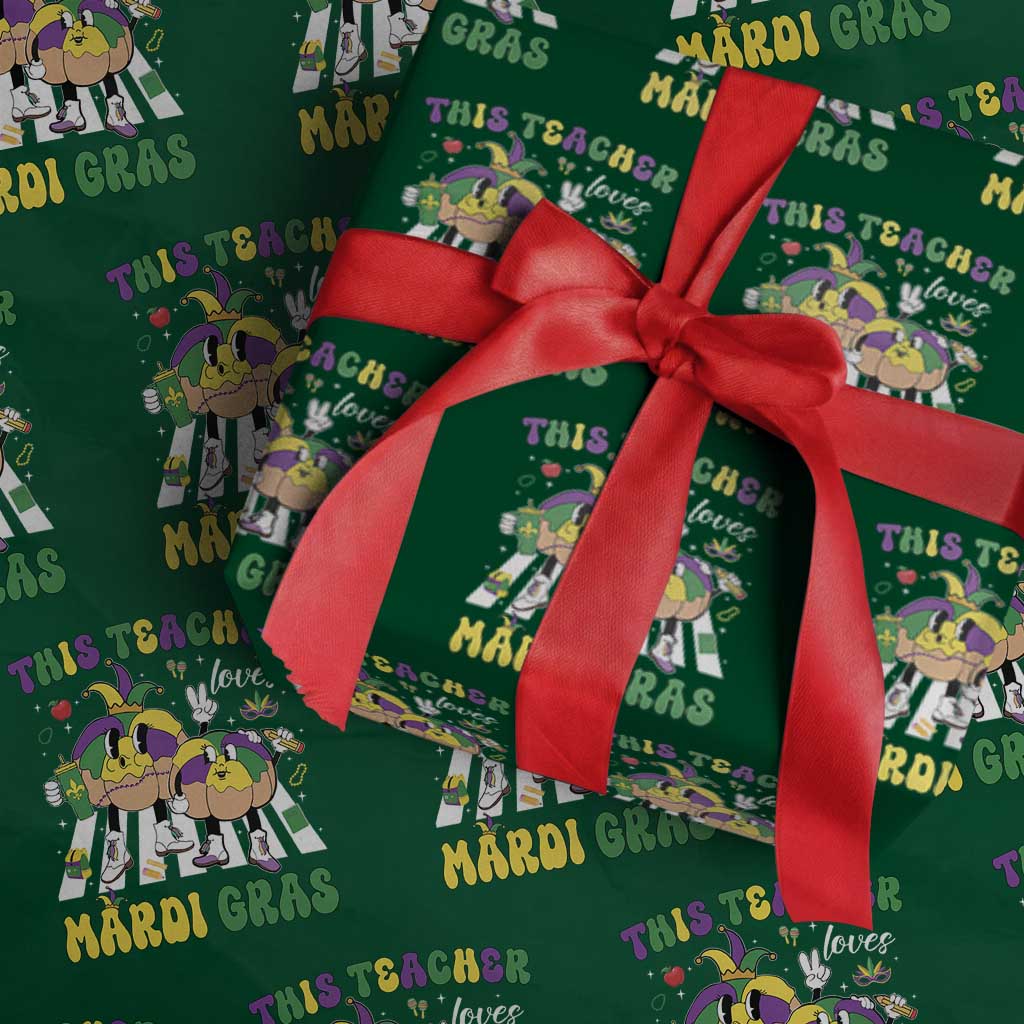 Funny This Teacher Loves Mardi Gras Wrapping Paper Roll King Cake Jester Hat
