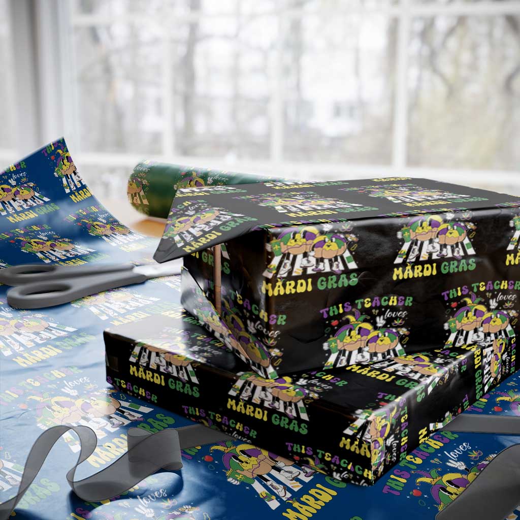 Funny This Teacher Loves Mardi Gras Wrapping Paper Roll King Cake Jester Hat